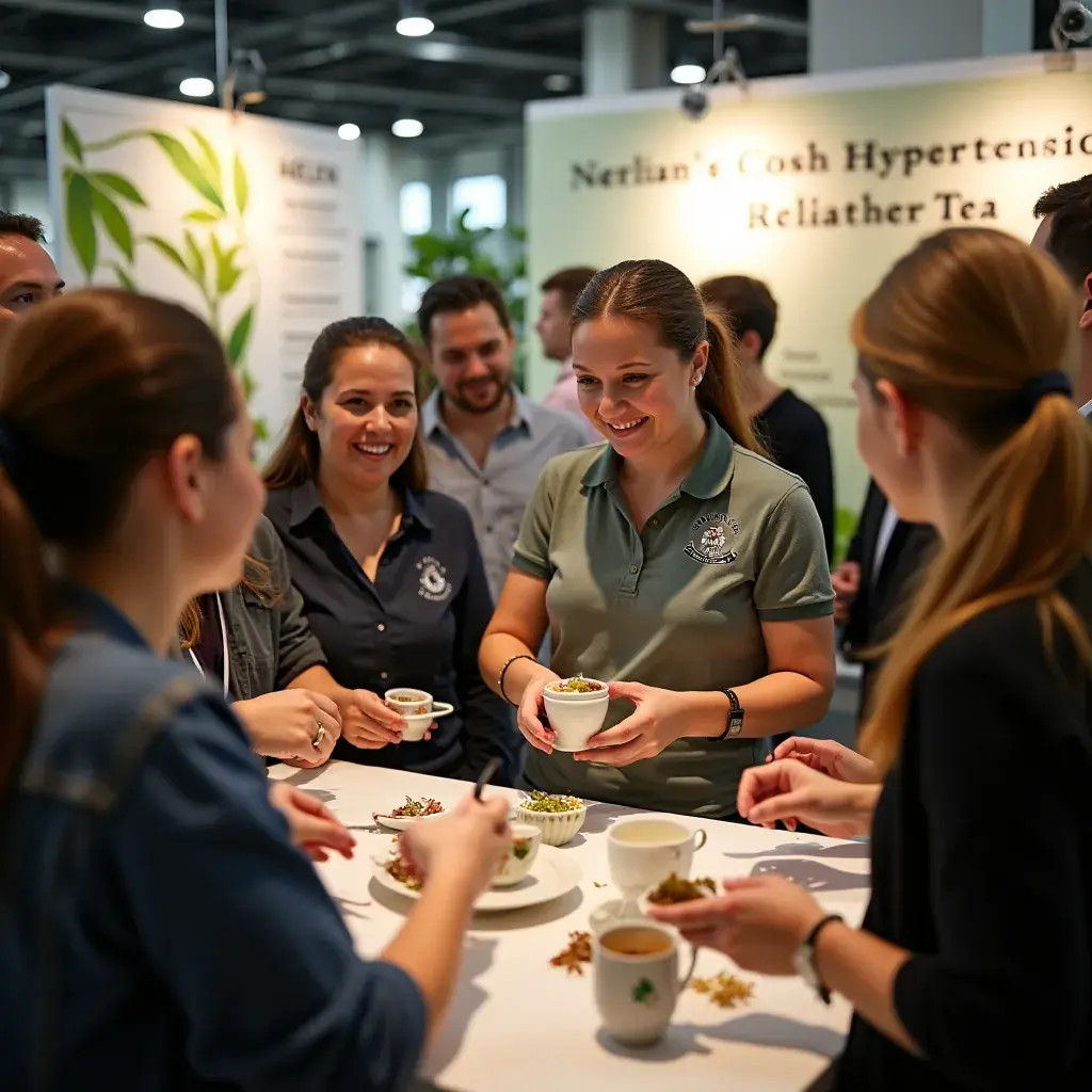Különböző ízű hipertónia csökkentő teák bemutatása egy boltban.